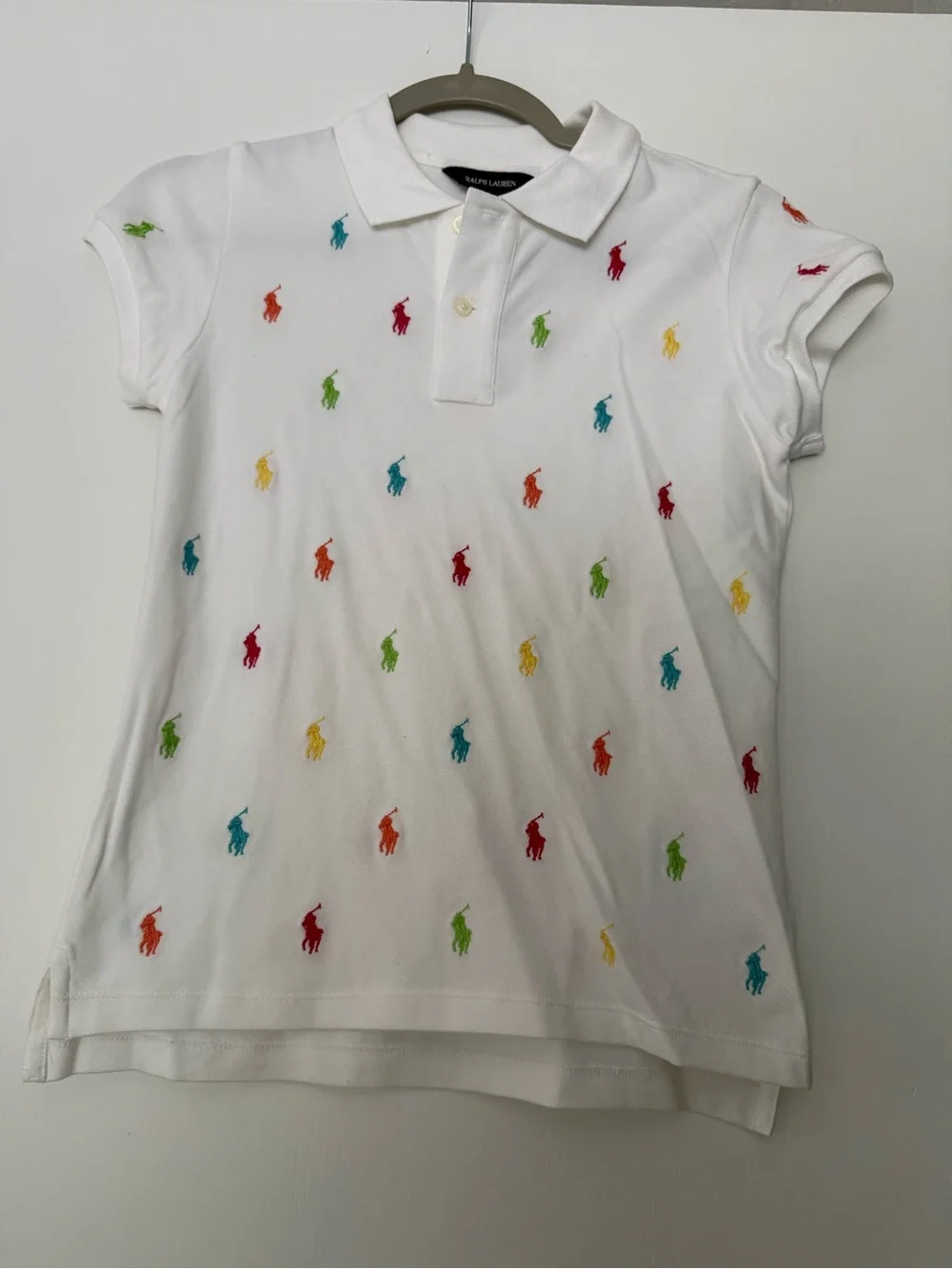 Ralph Lauren Kid’s White Polo with Multicolor Embroidered Ponies Girls 12/14 NWT